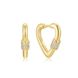 gold heart hoop 14k gold plating + 925 silver earrings E069-05G