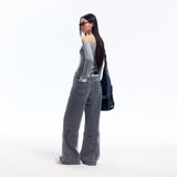 Gray One Shoulder Stretch Top with Viscose Blend Fabric for Women