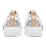 White Frayed Textured Low Top Sneakers, Unisex Lace Up Shoes