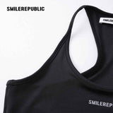 Black Polyester Spandex Racerback Thong Bodysuit, Sleeveless Logo Fitted One Piece Top for Women