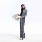 Gray Hooded Sweatshirt with 3D Ear Detail, Viscose Blend Pullover Hoodie for Women