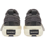 Gray Distressed Frayed Canvas Platform Sneakers, Unisex Low Top Lace-Up Retro Casual Shoes