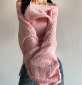 (BOLERO KNIT & KNIT TANK SET!) セミダメージアシンメトリーニットセット - 3 COLOR