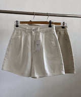 Golden Front Pintuck High-Waist A-Line Cotton Shorts 2 Colors