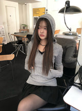 バッカスリムケーブルフードニット