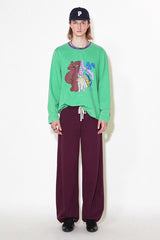 Long-sleeved funny and quirky print sheep-leg sleeve round neck contrast color T-shirt hoodie