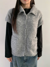 Siduri Hairy Collar Short Sleeve Knit Cardigan