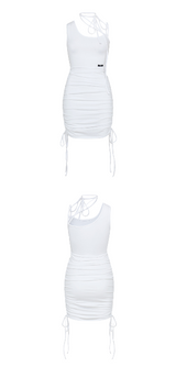 [mnem] シャーリングストラップミニドレス (white)