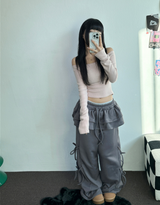 フリースピカブル❤リボンカンカンブーツカットワイド2スタイルパンツ🖤🩶🤎💛5カラー