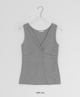 Ichi Deep V-Neck Lace Ribbed Wrap Sleeveless