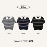 クラシックムードストライプカーニットショートスリーブドTシャツ