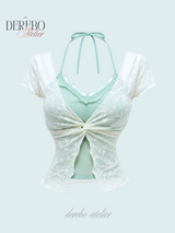 Rare mint layered lace short-sleeve top