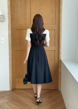 26SS★ Michelle Tie Color Matching Tulip Flare Long One Piece
