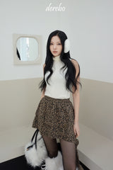 Leopard frill unbalanced skirt