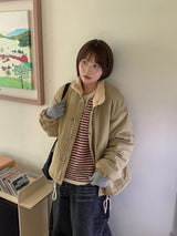 マーデンヘアリーストライプボタンニット
