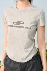 Slim Knit Logo Crop Tee