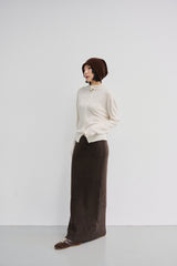 リブウールマキシスカート-BROWN