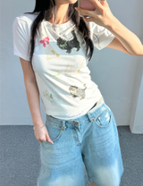 ベイビーキャットバニーリボンTシャツ💞🖤🤍🩷