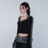 cross patch lace sleeve - black