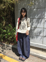 マルーンサイドボタンワイドデニムパンツ