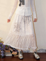 Vintage lace print high-waisted skirt