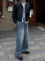 Double back pocket embossed denim pants