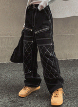 ダイヤステッチダブルニーワイドパンツ