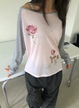Flower print raglan T(2c)