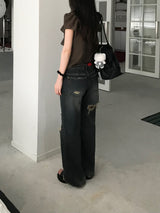 Label Damage Washed Denim Pants (one color)