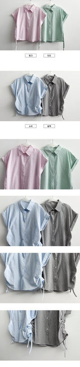 Envo Stripe Side String Roll-Up Short Sleeve Shirt Shirt