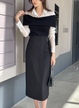 Monta Color Matching Off-Shoulder Knit Layered Shirt