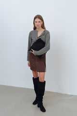 SUEDE STRING SHOULDER BAG - BLACK