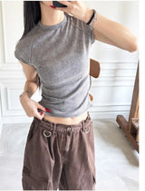 Pigment washing crop t-shirts(4color)