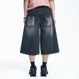 Star 8-part denim bermuda pants - BLACK