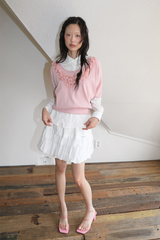 FLOWER DECO RIBBON TOP PINK