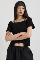 ノースリーブ レイヤードトップス, Black