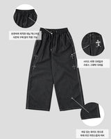Bone Cross Stud Wide Denim Pants