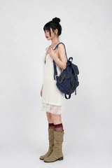 FRINGE-HEM KNIT V-NECK DRESS IN WHITE