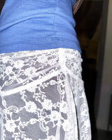 (2color) Shirring Lace Asymmetrical Flare Skirt