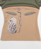 ビンテージオウルグラフィックラグランTシャツ_ベージュ