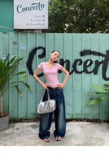 リバーシブルバックストラップピンクビーズショートスリーブTシャツ