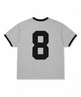 ナンバリングパッチクロップリンガーTシャツ - グレー