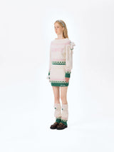 13DE MARZO Fair Isle Bear Off Shoulder Sweater Beige