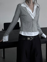 basic shirt layered cardigan (2color)
