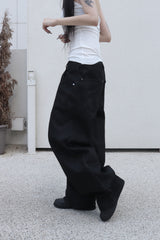[unisex] コーテッドブラックワイドパンツ