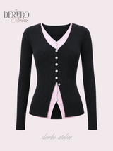 Black Pink Layered Knit Top