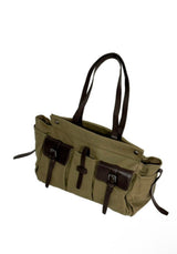 vintage olive cotton & leather L bag