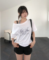 スターレタリングアンバランス半袖Tシャツ