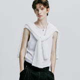 [SET] fishnet long sleeve knit & standard fit sleeveless white