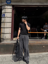 Fade line track denim pants